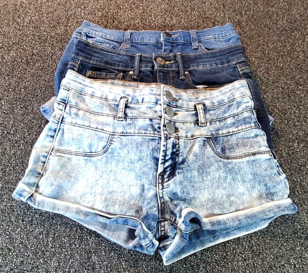 NOBO Denizen Mudd Women’s Blue Denim Cuffed Shortie Shorts 7 Mid Rise Lot of 3
